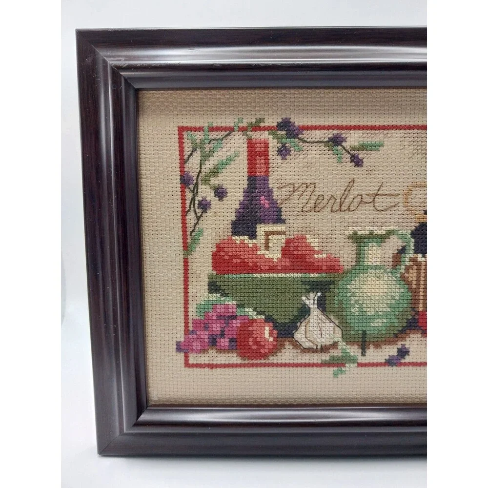 Finished Framed Cross Stitch Susan Winget Mediterranean Flavors Wine Kitchen Art